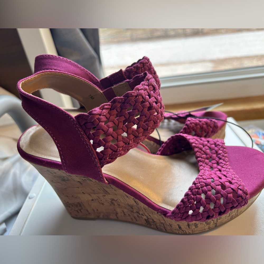 Maurices Magenta Woven Cork Wedge Sandals